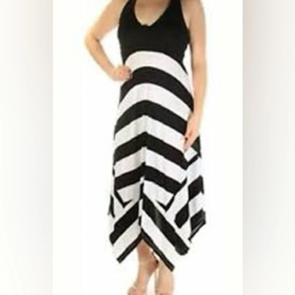 Women's Inc International Concepts Striped Maxi Dress Black White Striped - Picture 1 of 7